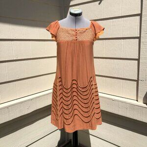 Shulami Ruffle Cap Sleeve Embroidered Lace Dress